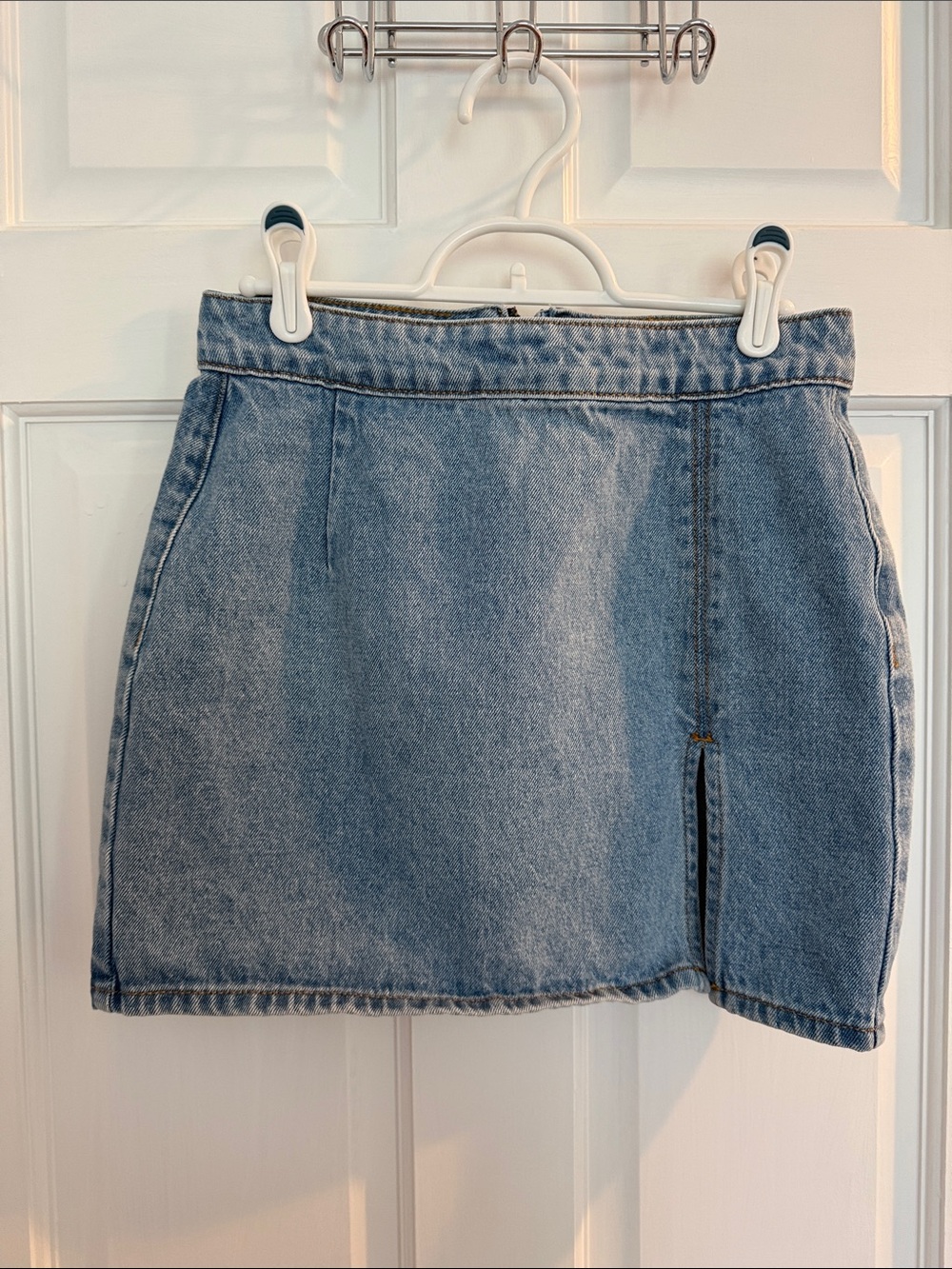Lioness Light Blue Denim Mini Skirt with Front Slit